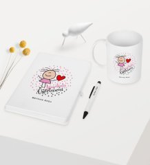 Kişiye Özel Anaokulu Öğretmeni Temalı Beyaz Defter Kalem Kupa Seti - 5