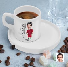 BK Gift Kişiye Özel Sunum Tabaklı Futbolcu Karikatürlü Kahve Fincanı-12, Sevgiliye Hediye, Aileye Hediye, Arkadaşa Hediye