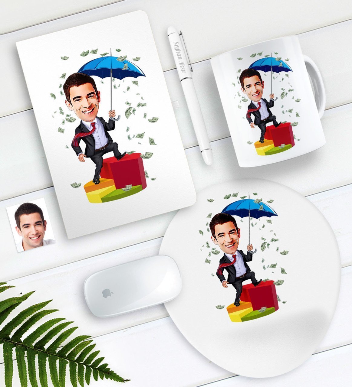 Kişiye Özel Bay Broker Karikatürlü Defter Kalem Kupa Mouse Pad Seti