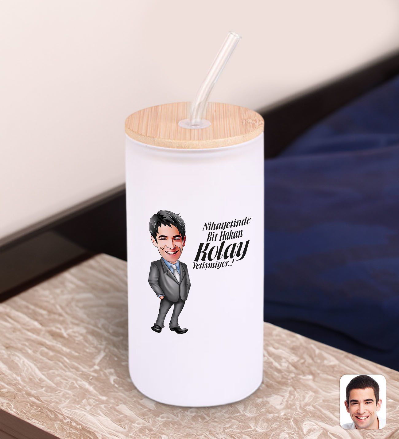 BK Gift Karikatürlü Beyaz Renk Pipetli Buzlu Cam Bardak 600ml - 2, Arkadaşa Hediye, Doğum Günü Hediyesi