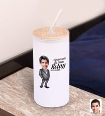 BK Gift Karikatürlü Beyaz Renk Pipetli Buzlu Cam Bardak 600ml - 2, Arkadaşa Hediye, Doğum Günü Hediyesi