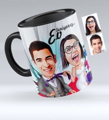 Kişiye Özel Evleniyoruz Karikatürlü Siyah Kupa Bardak - 6
