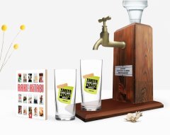Kişiye Özel Renkli Baskılı Yarıya Kadar Değil Yaraya Kadar Tasarımlı İkili Rakı Bardağı Ahşap Rakı Standı ve Cep Kitabı Hediye Seti-3