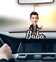 Kişiye Özel Baba Karikatürlü Ahşap Araba Dikiz Ayna Süsü