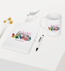 Kişiye Özel Anaokulu Öğretmeni Temalı Beyaz Defter Kalem Kupa Seti - 4