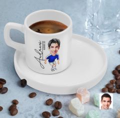 BK Gift Kişiye Özel Sunum Tabaklı Futbolcu Karikatürlü Kahve Fincanı-11, Sevgiliye Hediye, Aileye Hediye, Arkadaşa Hediye