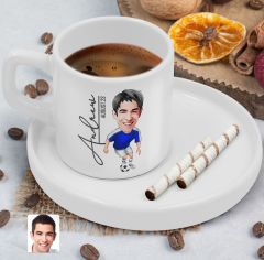 BK Gift Kişiye Özel Sunum Tabaklı Futbolcu Karikatürlü Kahve Fincanı-11, Sevgiliye Hediye, Aileye Hediye, Arkadaşa Hediye
