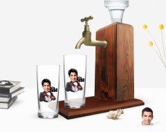 Kişiye Özel Renkli Baskılı Godfather Baba Karikatürlü İkili Rakı Bardağı ve Ahşap Rakı Standı Hediye Seti-5