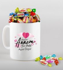 Kişiye Özel Benim Annem Bir Melek Tasarımlı Beyaz Kupa ve Haribo Şeker Hediye Seti-1