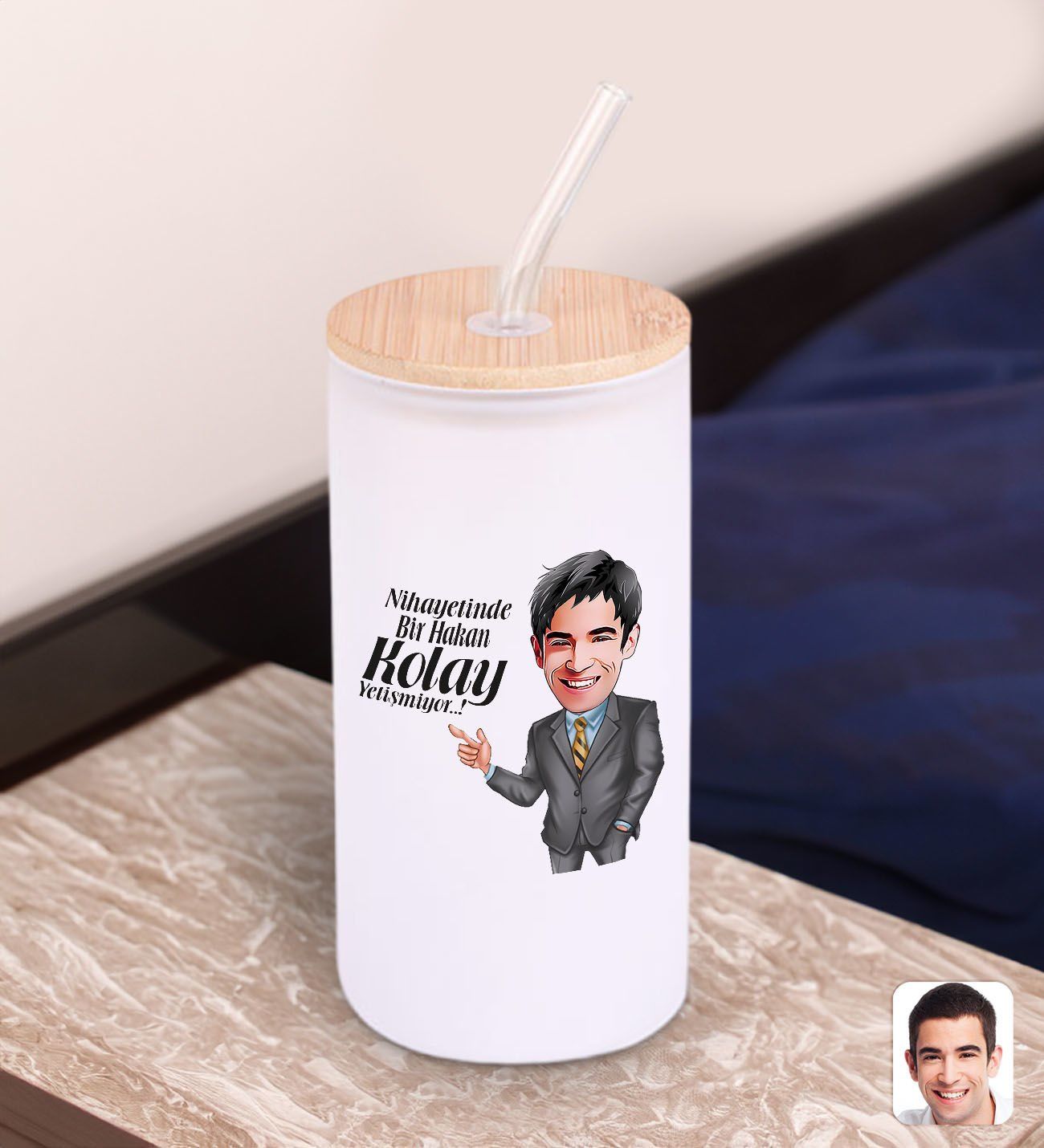 BK Gift Karikatürlü Beyaz Renk Pipetli Buzlu Cam Bardak 600ml - 1, Arkadaşa Hediye, Doğum Günü Hediyesi