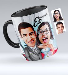 Kişiye Özel Evleniyoruz Karikatürlü Siyah Kupa Bardak - 5