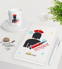 Kişiye Özel Hemşire Beyaz Defter Kalem Türk Kahvesi Fincanı Seti-3