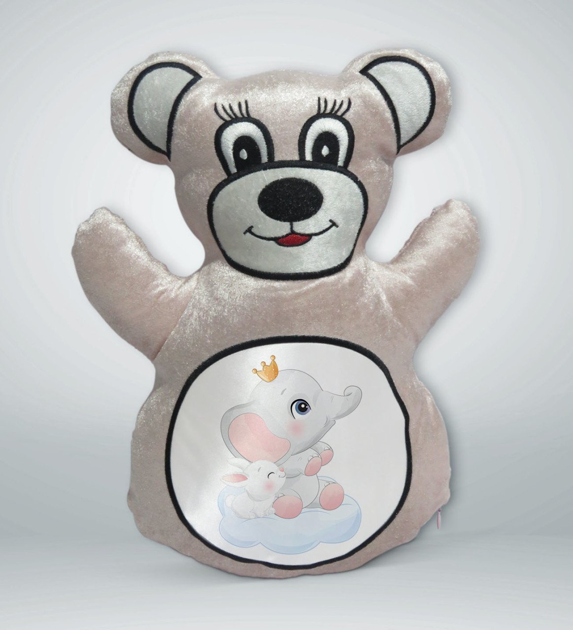 BK Gift Sevimli Fil ve Tavşan Tasarımlı Krem Ayıcık Yastık-3