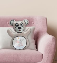 BK Gift Sevimli Fil ve Tavşan Tasarımlı Krem Ayıcık Yastık-3