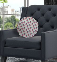 BK Gift Çilekler Tasarımlı Yuvarlak Dekoratif Kırlent Yastık-1