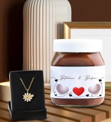 BK Gift Sevgiliye Özel İsimli Papatya Kolye ve Nutella 400gr. Hediye Seti, Sevgililer Günü Hediye, Doğum Günü Hediyesi, Sevgiliye Hediye-2