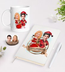 Kişiye Özel Yılın En Mükemmel Çifti Karikatürlü Beyaz Defter Kalem ve Kupa Seti-65