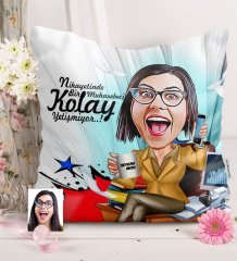 Kişiye Özel Bayan Muhasebeci Karikatürlü Saten Yastık - 1