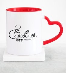 Kişiye Özel Mesleki Ortodontist Kırmızı Kalpli Kupa Bardak