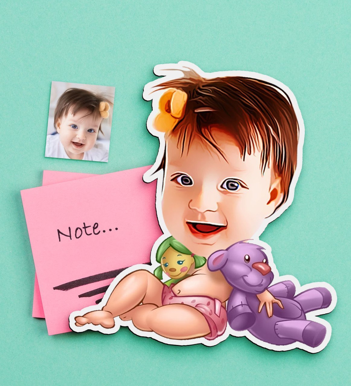 Kişiye Özel Bebek Karikatürlü Ahşap Magnet-3