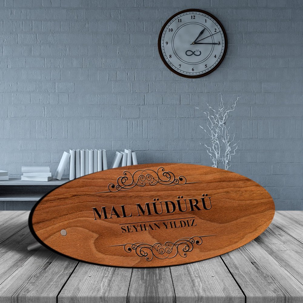 Kişiye Özel Mesleki Mal Müdürü Ahşap Oval Masa İsimliği - 1