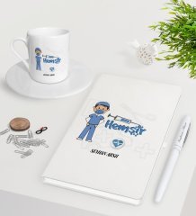 Kişiye Özel Hemşir Beyaz Defter Kalem Türk Kahvesi Fincanı Seti-1