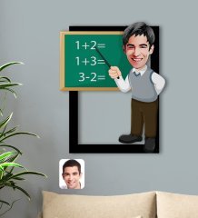 Kişiye Özel Erkek İlköğretim Matematik Öğretmeni Karikatürlü 3D Ahşap Tablo-1