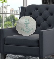 BK Gift Çapa Tasarımlı Yuvarlak Dekoratif Kırlent Yastık-1