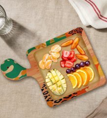 BK Gift Modern Art Tasarımlı Kare Şeklinde Doğal Ahşap Servis ve Sunum Tabağı Model 3