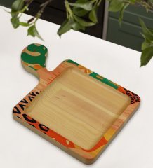 BK Gift Modern Art Tasarımlı Kare Şeklinde Doğal Ahşap Servis ve Sunum Tabağı Model 3