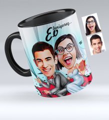 Kişiye Özel Evleniyoruz Karikatürlü Siyah Kupa Bardak - 3