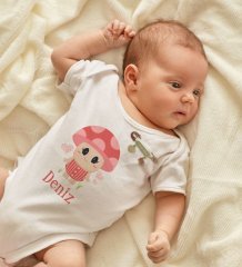 BK Kids Kişiye Özel İsimli Beyaz Bebek Body Zıbın Kız Bebek Künyesi ve İğnesi Hediye Seti-10