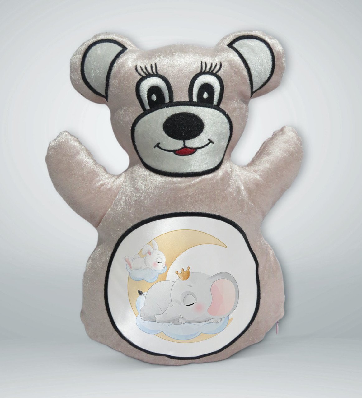 BK Gift Sevimli Fil ve Tavşan Tasarımlı Krem Ayıcık Yastık-1