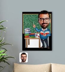 Kişiye Özel Erkek Fizik Öğretmeni Karikatürlü 3D Ahşap Tablo-1