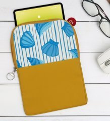 BK Gift Deniz Kabukları Tasarımlı Taşınabilir Koruyucu Tablet Kılıfı & Organizer Çanta - Sarı-2