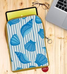 BK Gift Deniz Kabukları Tasarımlı Taşınabilir Koruyucu Tablet Kılıfı & Organizer Çanta - Sarı-2