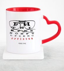 Kişiye Özel Mesleki Optisyen Kırmızı Kalpli Kupa Bardak