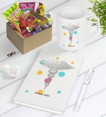 Kişiye Özel Tıp Sembolü Nostaljik Lezzetler Defter Kalem Kupa Hediye Seti