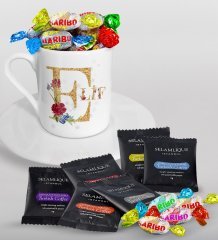 Kişiye Özel Harfli Türk Kahvesi Fincanı Selamlique Karışık Türk Kahvesi ve Haribo Şeker Hediye Seti-4