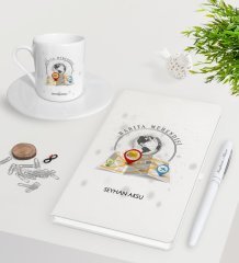 Kişiye Özel Harita Mühendisi Beyaz Defter Kalem Türk Kahvesi Fincanı Seti-1
