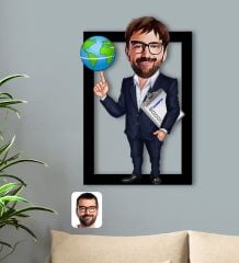 Kişiye Özel Erkek Coğrafya Öğretmeni Karikatürlü 3D Ahşap Tablo-1