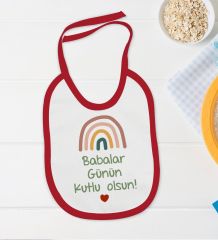 BK Kids Babalar Günü Tasarımlı Kırmızı Bebek Body Zıbın ve Mama Önlüğü Hediye Seti-2