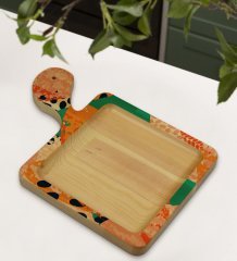 BK Gift Modern Art Tasarımlı Kare Şeklinde Doğal Ahşap Servis ve Sunum Tabağı Model 1