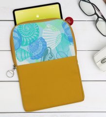 BK Gift Deniz Kabukları Tasarımlı Taşınabilir Koruyucu Tablet Kılıfı & Organizer Çanta - Sarı-1