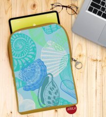 BK Gift Deniz Kabukları Tasarımlı Taşınabilir Koruyucu Tablet Kılıfı & Organizer Çanta - Sarı-1