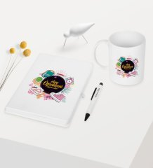Kişiye Özel Sınıf Öğretmeni Temalı Beyaz Defter Kalem Kupa Seti - 4