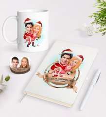 Kişiye Özel Yılın En Mükemmel Çifti Karikatürlü Beyaz Defter Kalem ve Kupa Seti-62