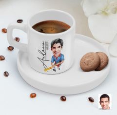 BK Gift Kişiye Özel Sunum Tabaklı Erkek Cricket Karikatürlü Kahve Fincanı-1, Sevgiliye Hediye, Aileye Hediye, Arkadaşa Hediye