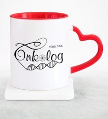 Kişiye Özel Mesleki Onkolog Kırmızı Kalpli Kupa Bardak