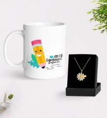 Kişiye Özel En İyi Öğretmen Kupa Ve Papatya Kolye Hediye Seti-10